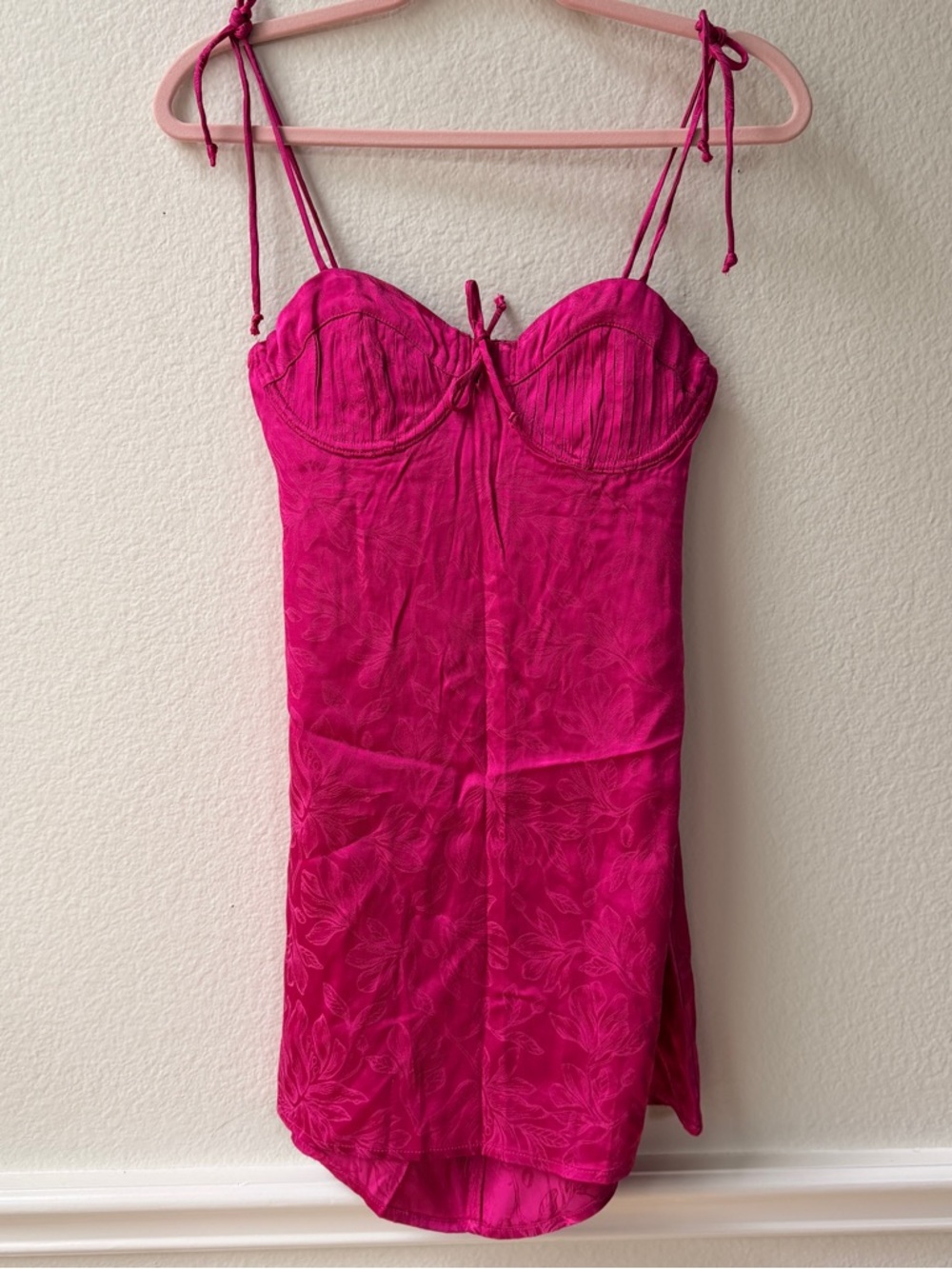 Skye to Moon Hot Pink Satin Bustier Mini Dress S Tie‎ Strap Barbiecore Y2K Party